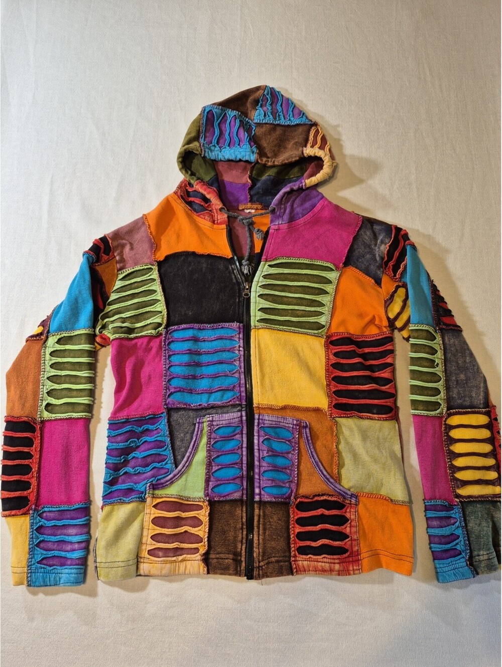 Patchwork Boho Hippie Wearable Art Hoodie Jacket Sz M? Vibrant Colors
